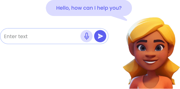 animated image showing a women asking a question to a chatbot